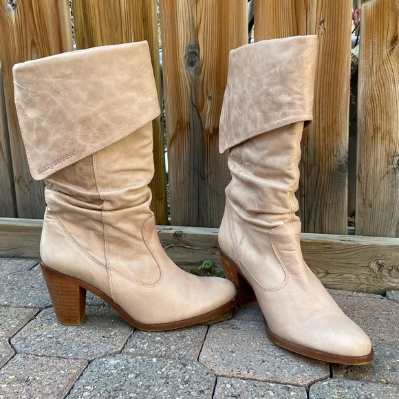 Sixty Seven women cream leather made in Spain slouchy heeled boots. Size 40. Use - Picture 7 of 11